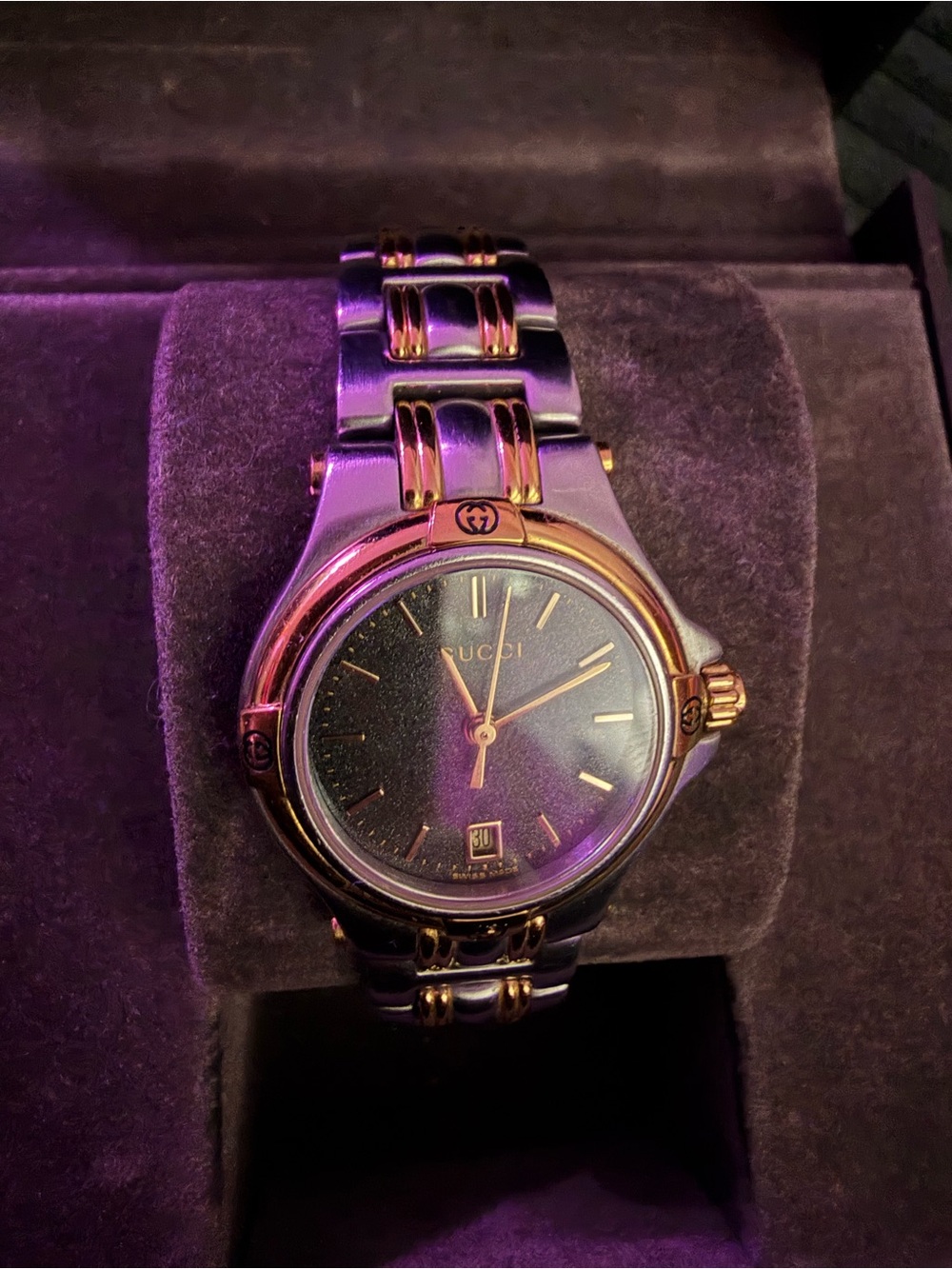 Gucci Two-Tone Black Dial Women's Watch with Gold Accents